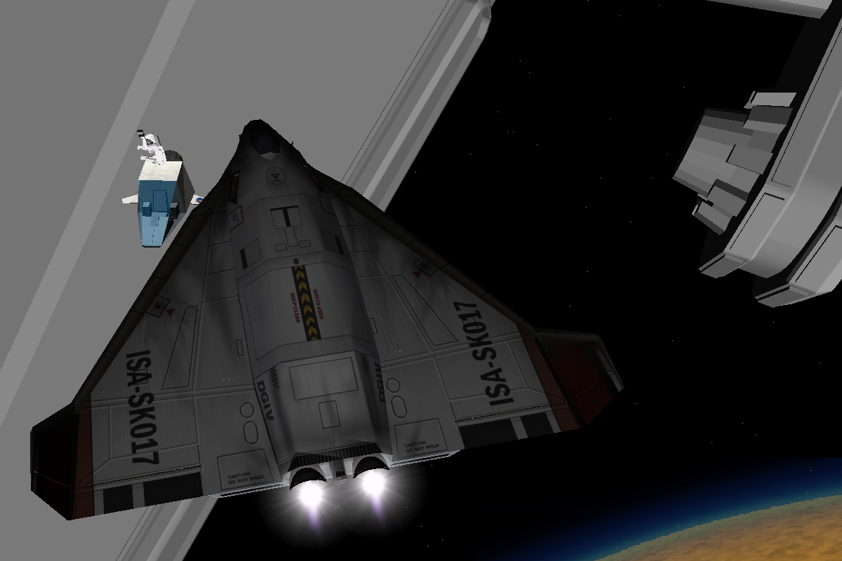 a DGIV, an Astronaut and a mini shuttle near the bridge of the Flamberge