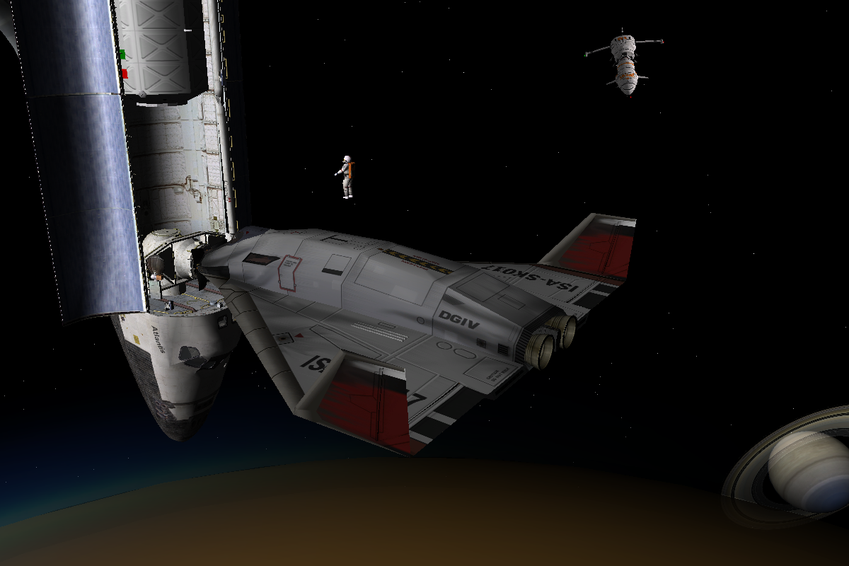 a DGIV docked to a Atlantis around Titan