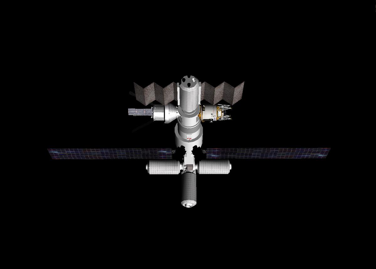 An up-close picture of the MOHV, including the Orion MPCV and the MTV.
