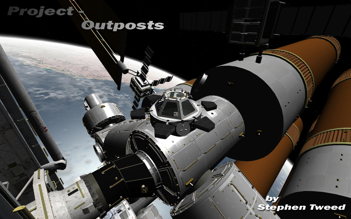 Another screen shot of a collection of modules available within the Project-Outposts space station components pack. Shows an Airlock module, a Cupola 