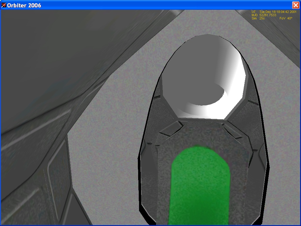 BlackDart: A look behind through all open hatches. 

From Pilot seat, over REO seat and airlock/hab to the tunnel of the docking system.
