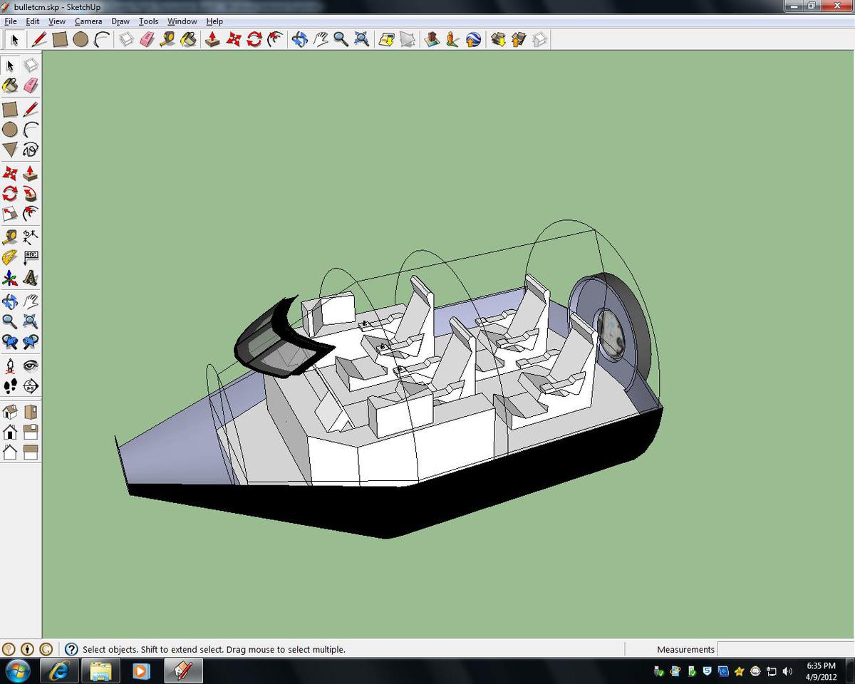 Bullet CM. Wireframe provides spatial references when the pressure hull is hidden.