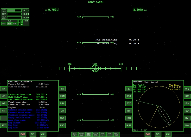 Burn Complete, trajectory is right on the money.

Ignore the "0.00%" RCS the gauge is broken.