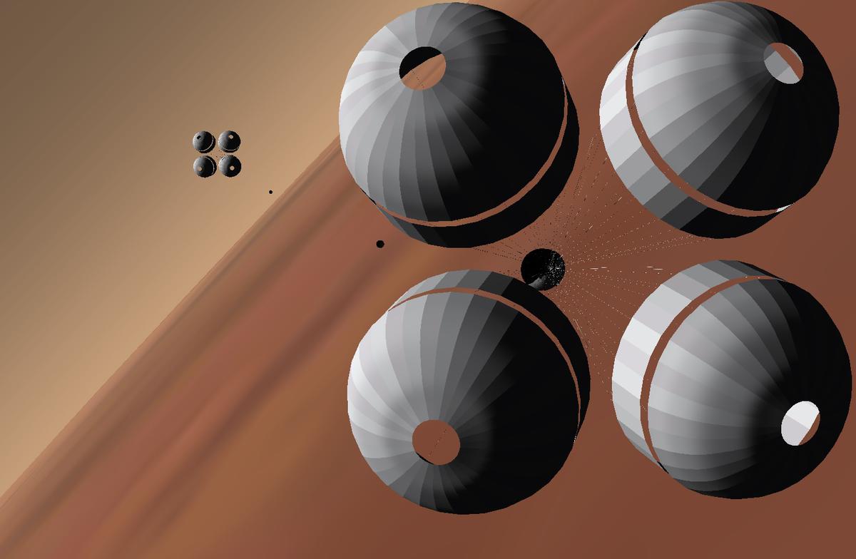 Cargo landers in formation.
