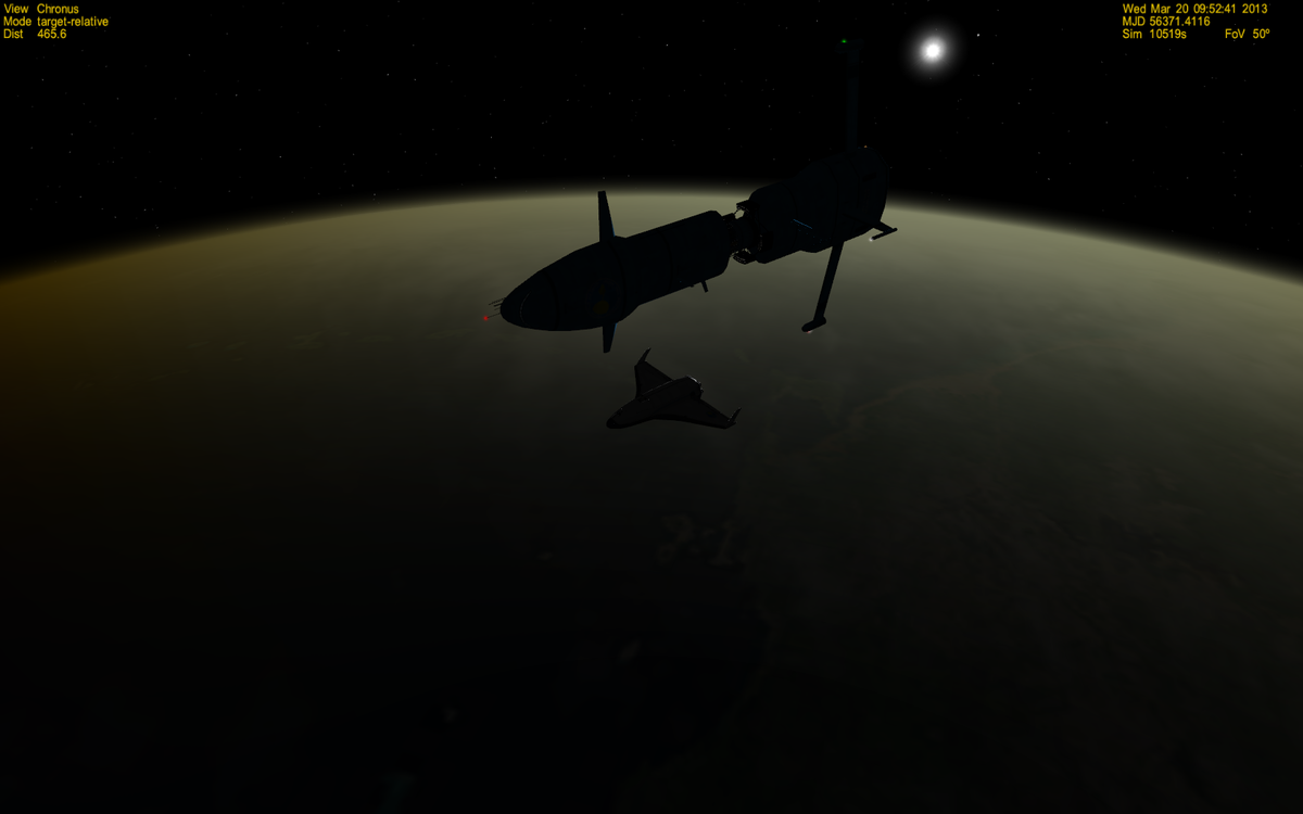 Chronus at the 300 feet position. The sun is setting.