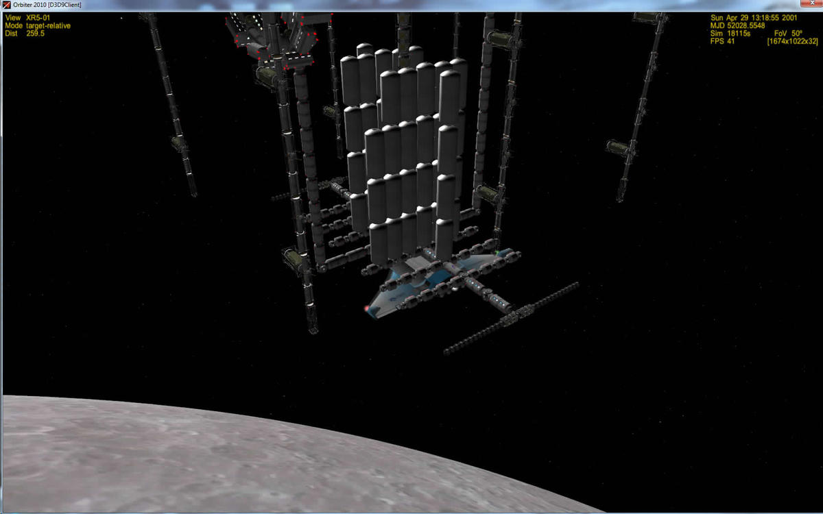 Closeup of the Lunar Station Tank farm backlit during mission 140