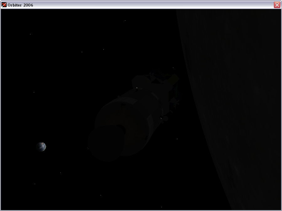 Collins in orbit with earth to the left