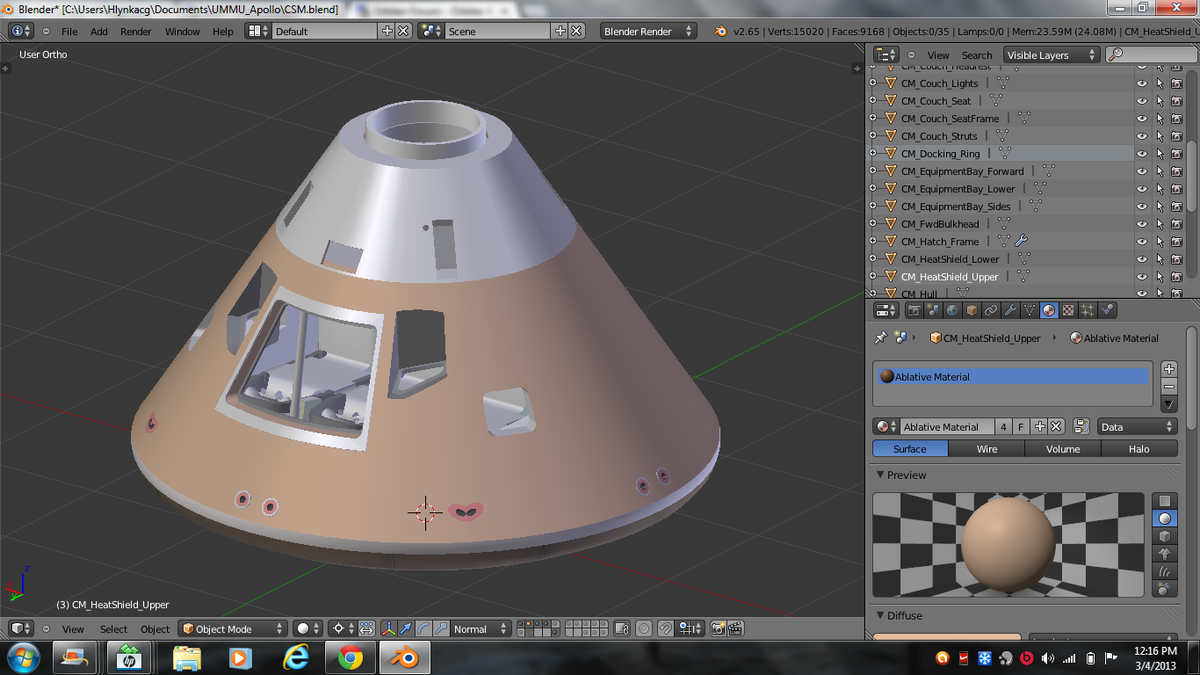 Command Module exterior in Blender.