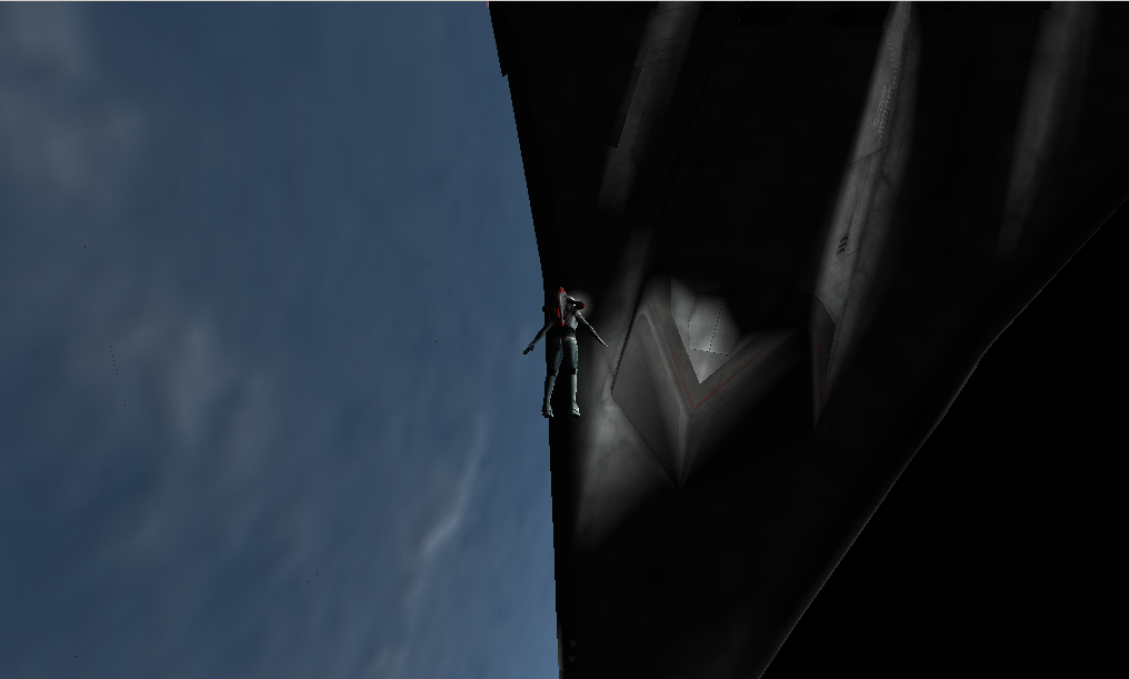 Commander Lee Nash performing EVA to asses condition of the XR2 following launch and orbit insertion.