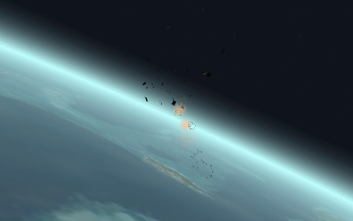 Debris floating after breakup of a space station module.