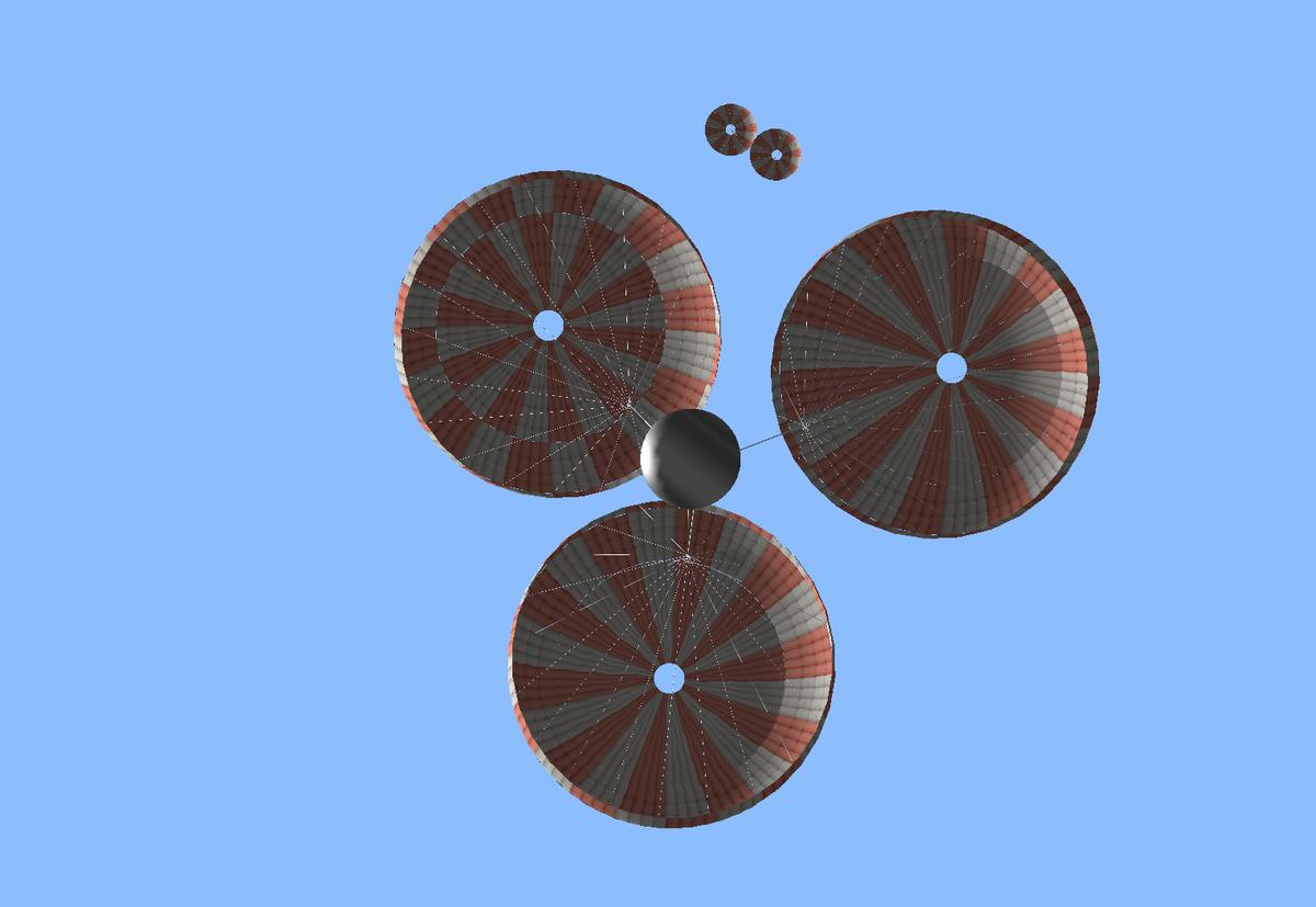 Deceleration of the Orion CM with parachutes.