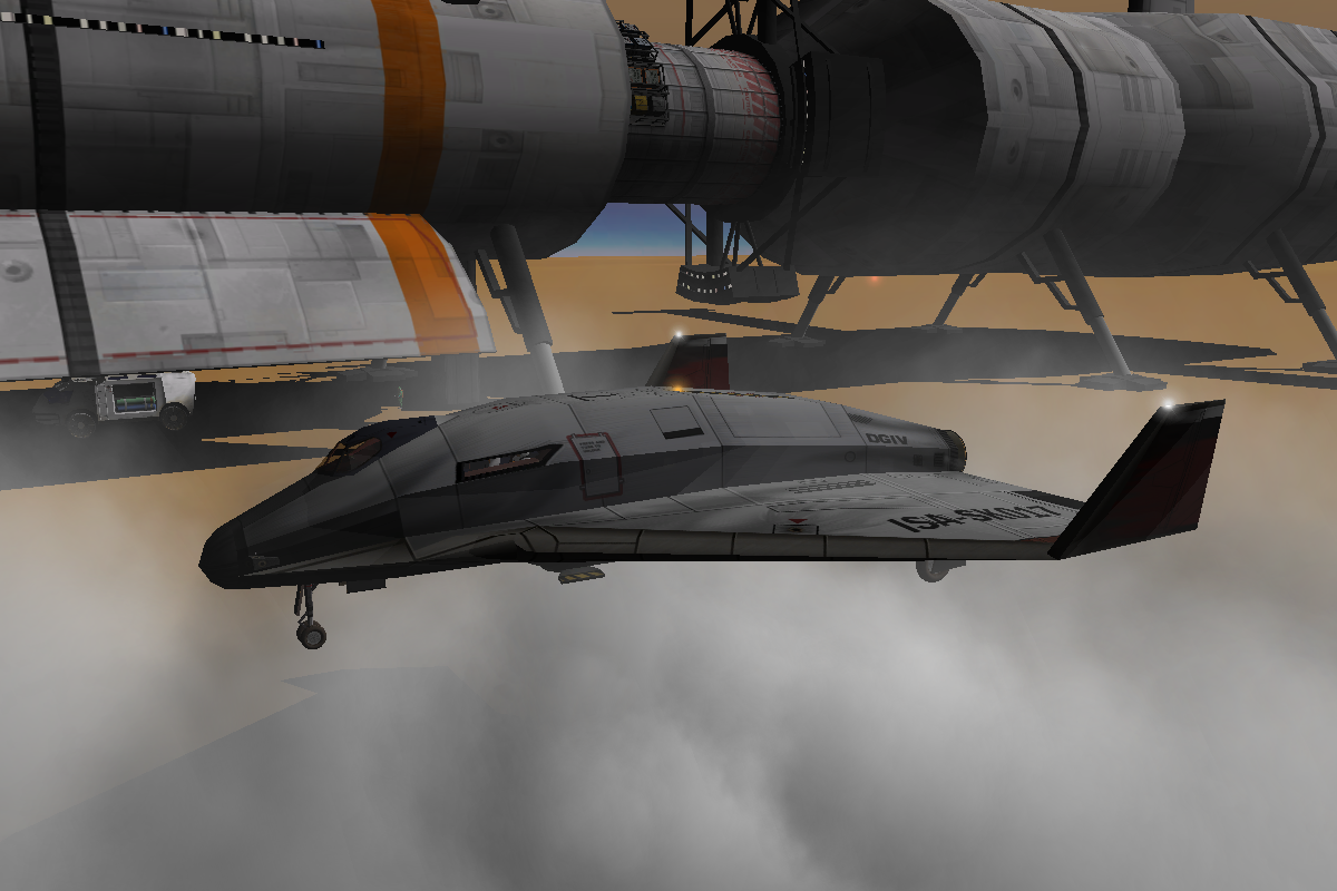 DGIV hovering near the ground beside an AR 18 on Mars