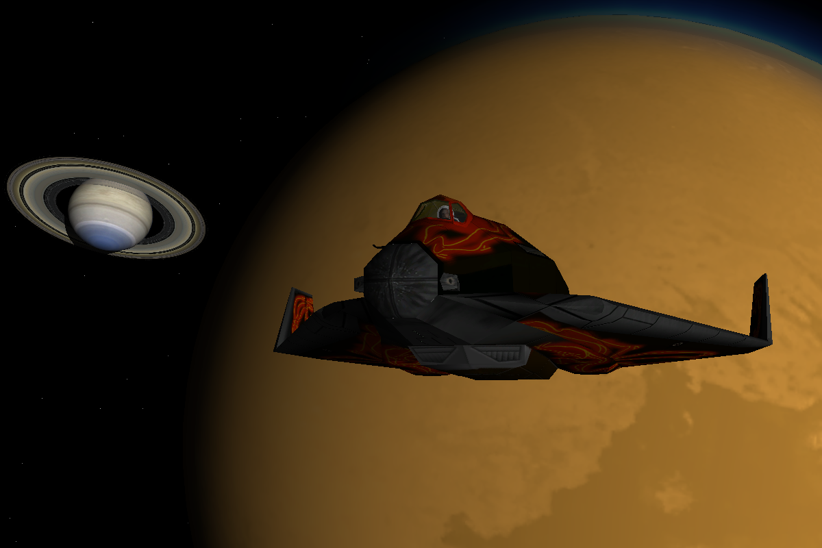 DGIV orbiting Titan with a beautiful view at Saturn