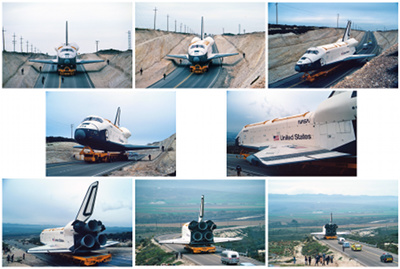 Enterprise travels along Vandenberg roads

Space shuttle Enterprise rides a special 76-wheel motorized trailer over the hilly landscape of Vandenberg 