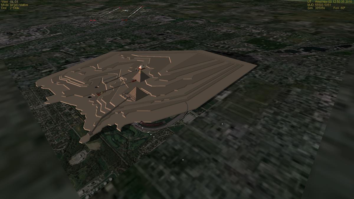 Giza complex dominates the southwest corner of Indianapolis.  The Great Pyramid stands smack dab in the middle of the infield of the Indianapolis Moto