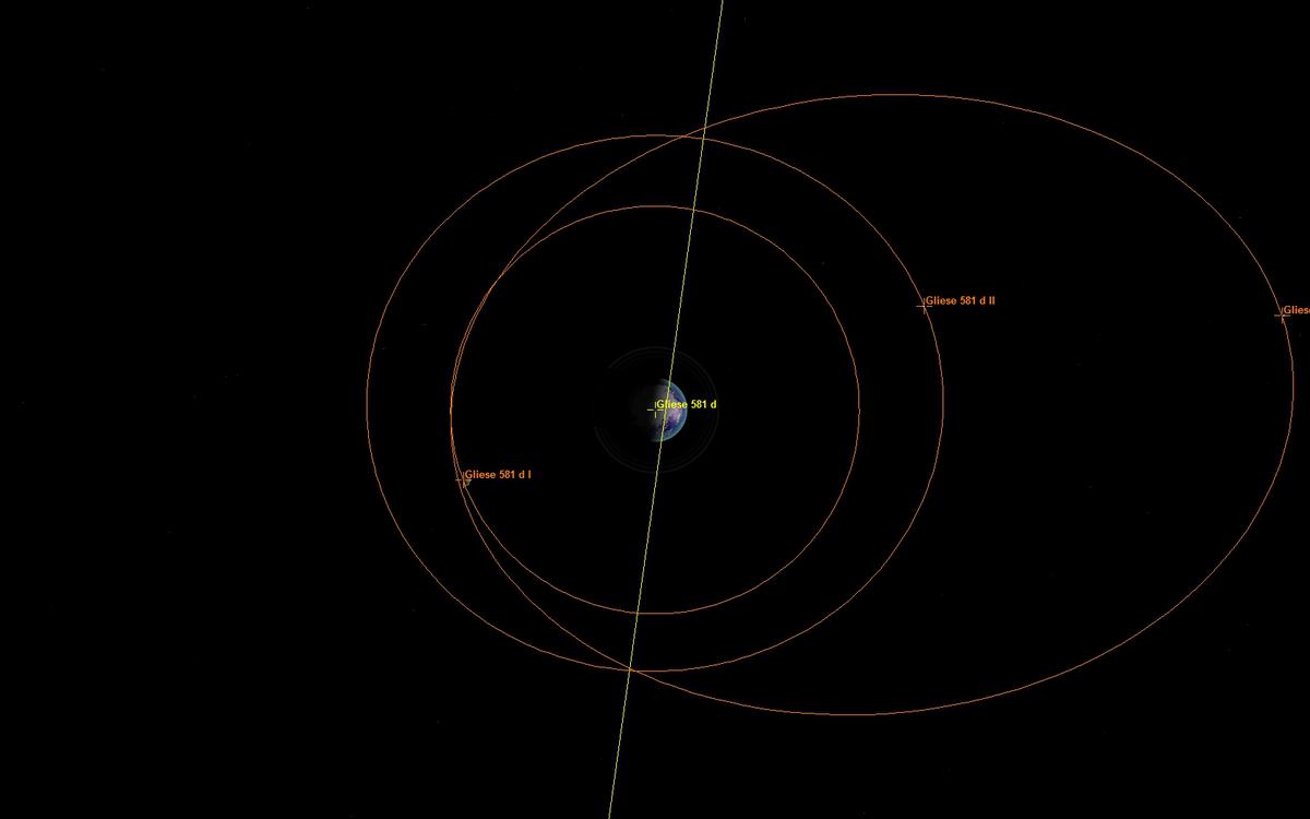 Gliese 581 d and it's moon orbits shown with artlav's Videnie