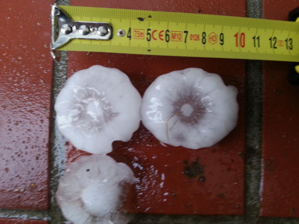 Hail with tape meter for reference