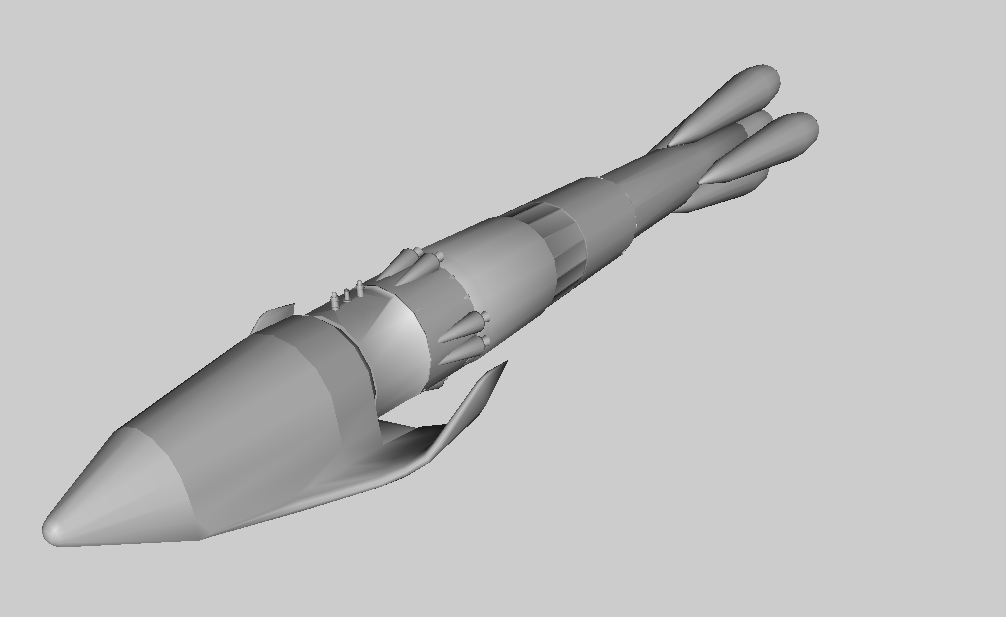 Kliper spacecraft and Soyuz-3 launch vehicle, perspective view. Note that Soyuz-3 LV details have not yet been completed.