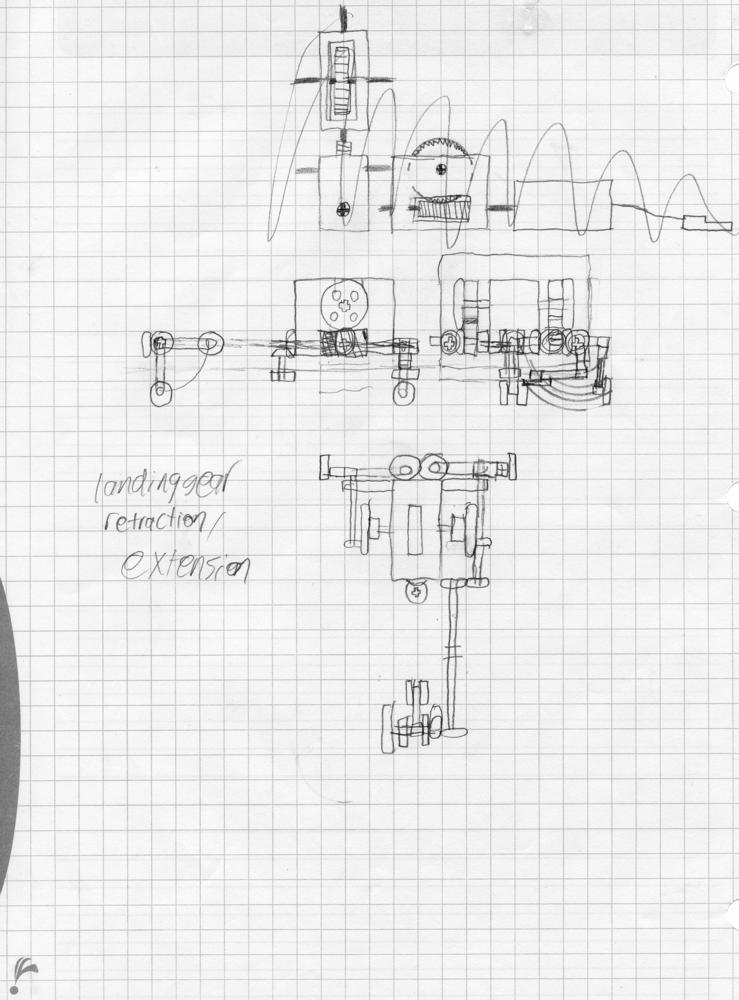 LEGO retractable landing gear design. Tested in real life with less than optimal results (they wiggled too much from loose tolerances in the gears)