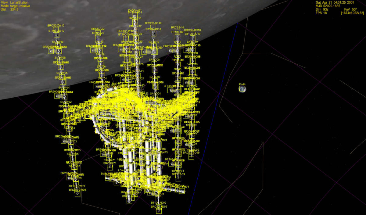 Lunar Station After Mission 106 with F9 showing FPS