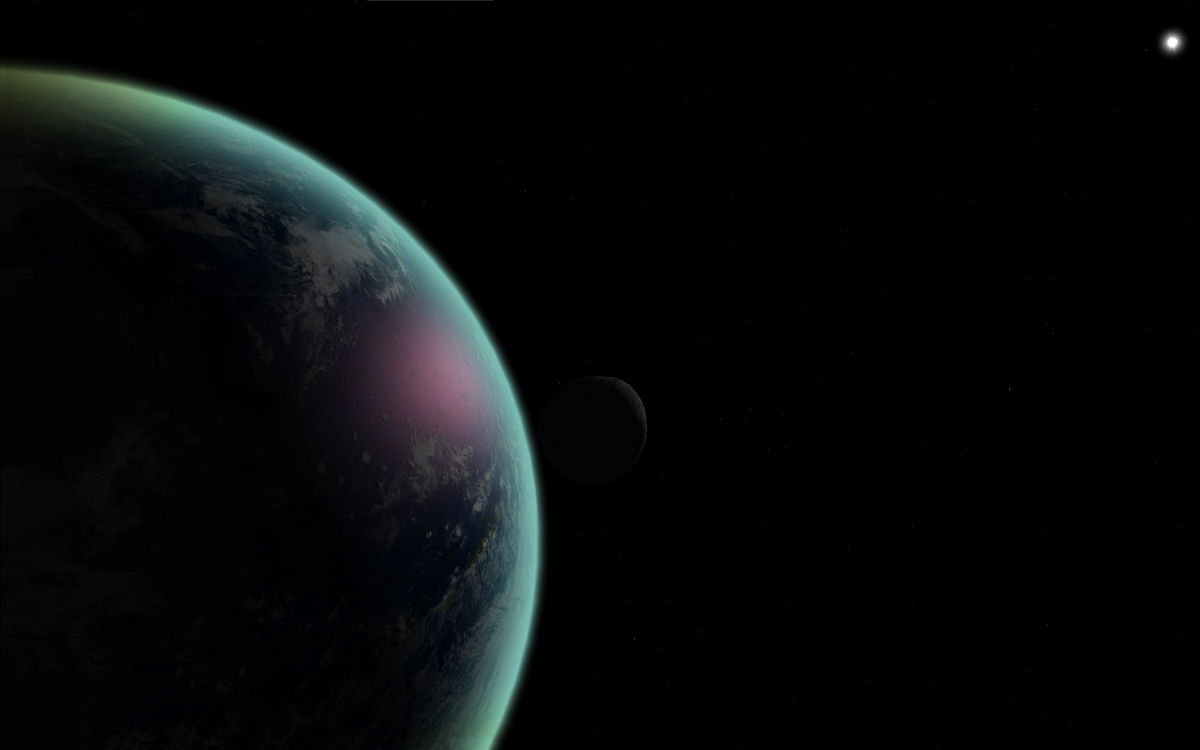 Mare Infinitus and 55 Cancri A, seen from the back of Tahj. (55 Cancri: Star Frontier)