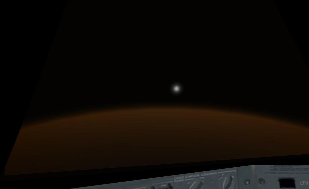 Mars sunset as seen through the cockpit command window of the MTV