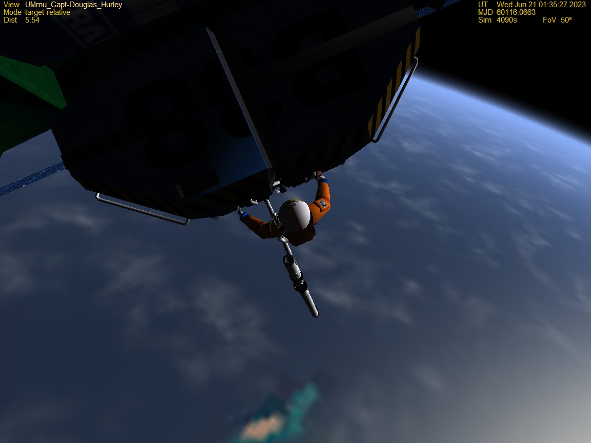 Mission 5 Capt Hurley moving the OFSS cargo module from the DG, over to where the RMS can grapple for placement.
