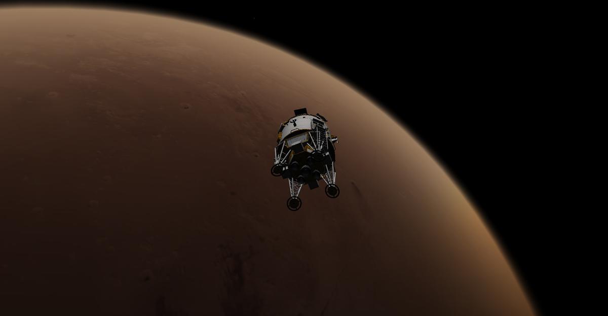 MTV in orbit after completing an abort takeoff sequence. When the lander wasn't getting enough lift, I pulled it back to gain altitude, but lost lots 