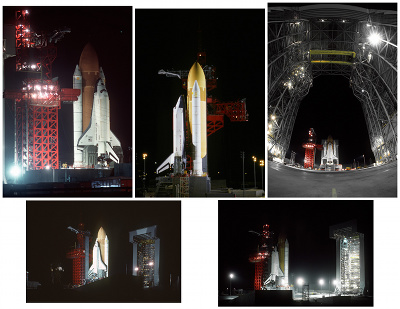 Nighttime views of Enterprise atop SLC-6
 
During Enterprise's time spent checking out Space Launch Complex 6, the space shuttle was captured in this 