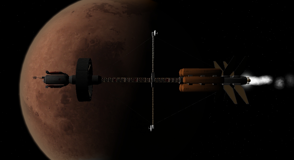 Orbit insertion, displaying engine particle stream.