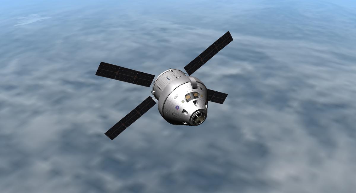 Orion in Orbit around earth on the 8th day, an hour after jettisoning the Mars Transfer Vehicle.