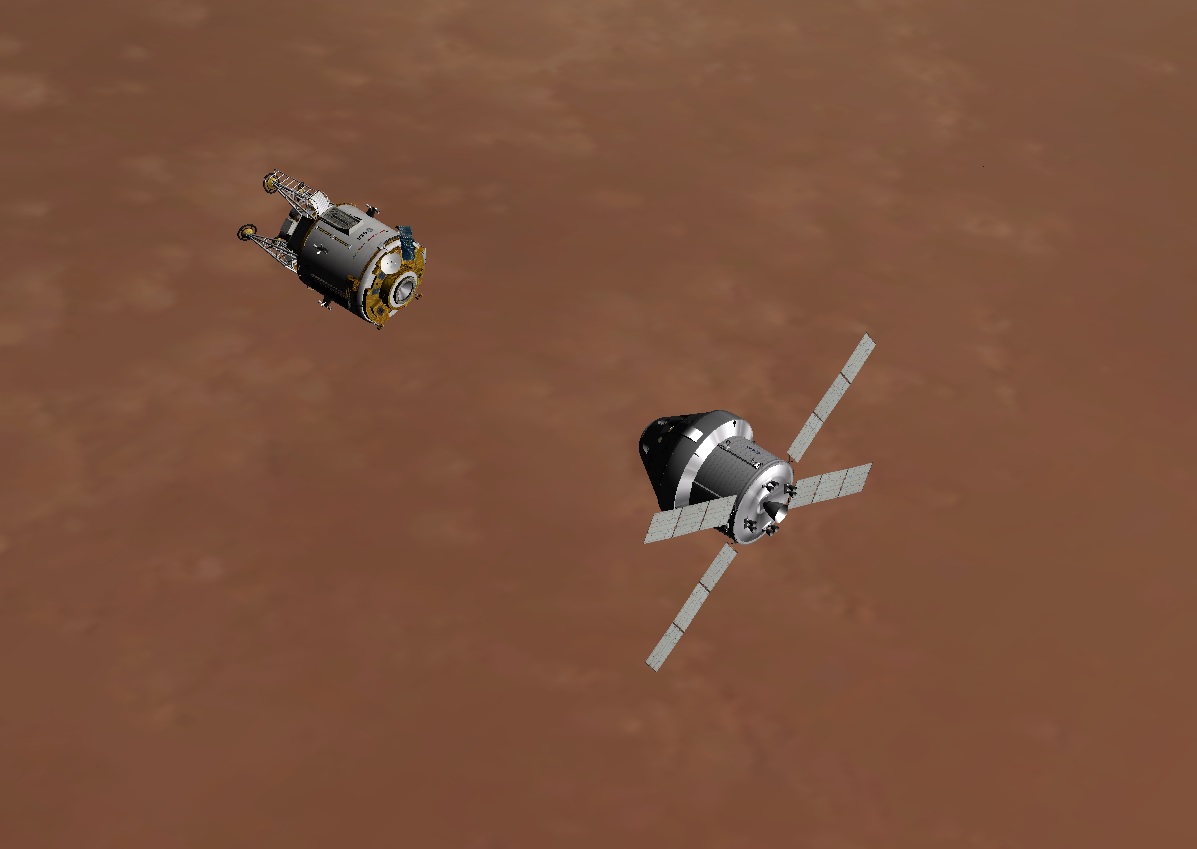 Orion on rendezvous with the MTV for an emergency docking rescue. (See Emergency Takeoff Abort Sequence.)