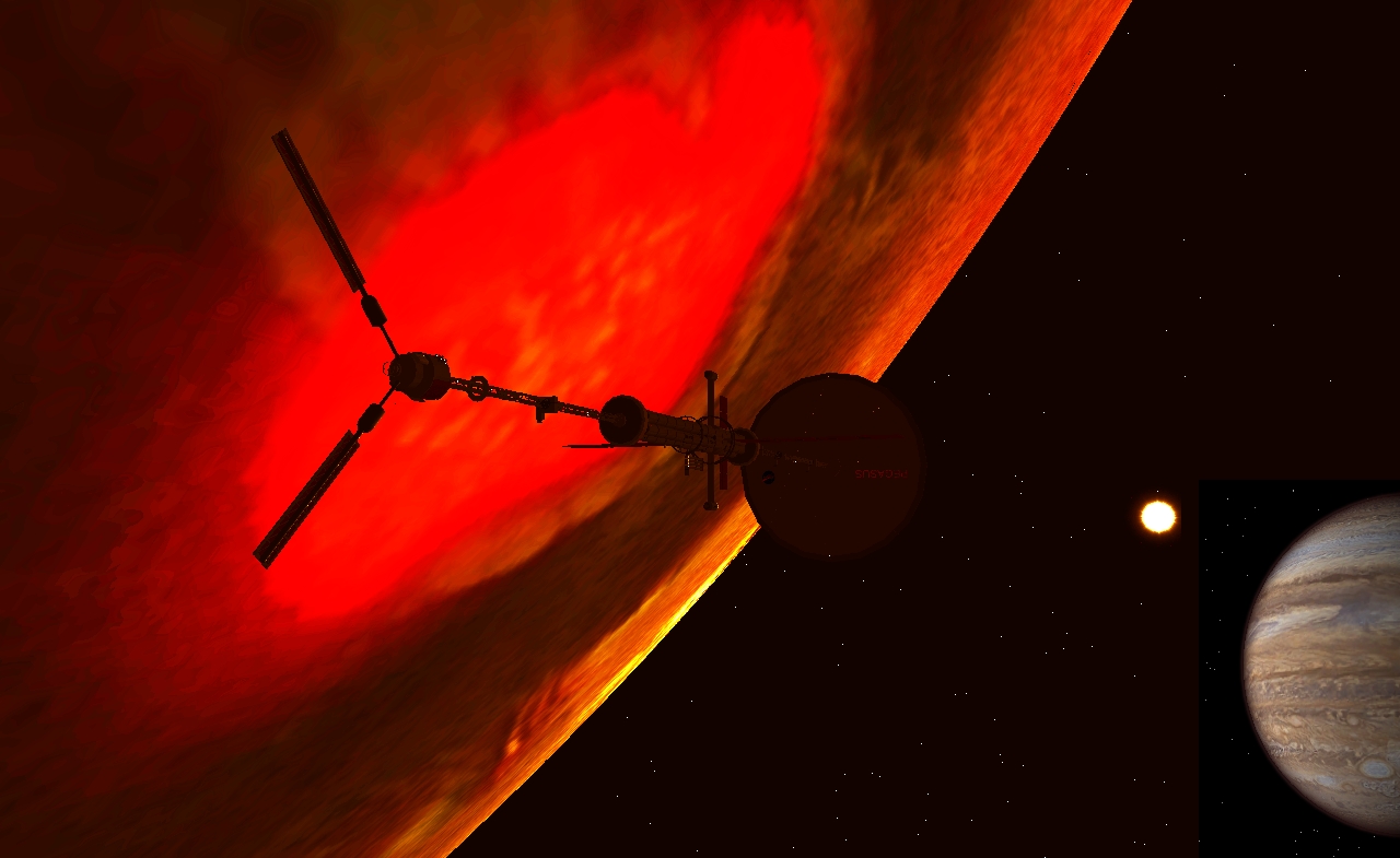 Pegasus passing over Io volcano