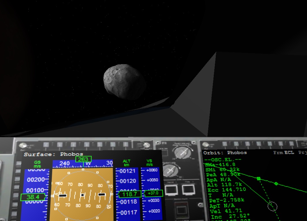 Phobos through the MPCV's main window.