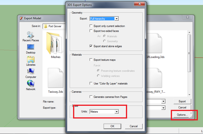 Sketchup Export setup