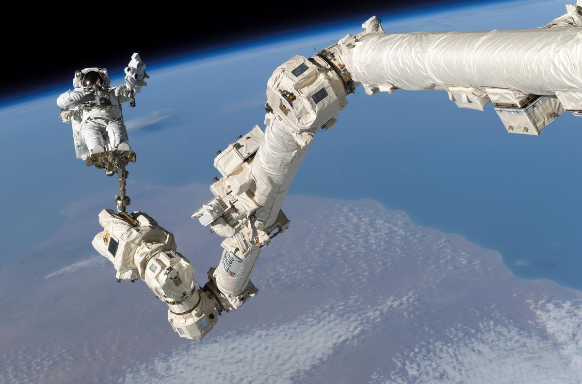 STS 114 Steve Robinson on Canadarm2