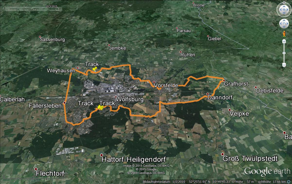 The "2x25" anniversary bicycle tour around my home town. 54 km distance, the east-most position is close to the former border to the GDR.