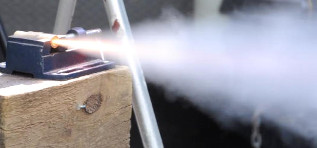 The B6-4 solid rocket engine firing during Hot Fire Test 2.