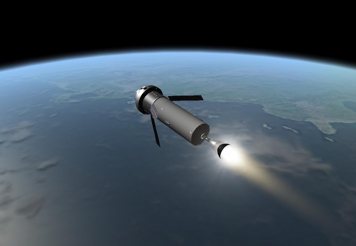 The Falcon Heavy Second Stage boosting the Orion MPCV into orbit. Once there, the crew will rendezvous with the Mars Orbital Habitat Vehicle to begin 