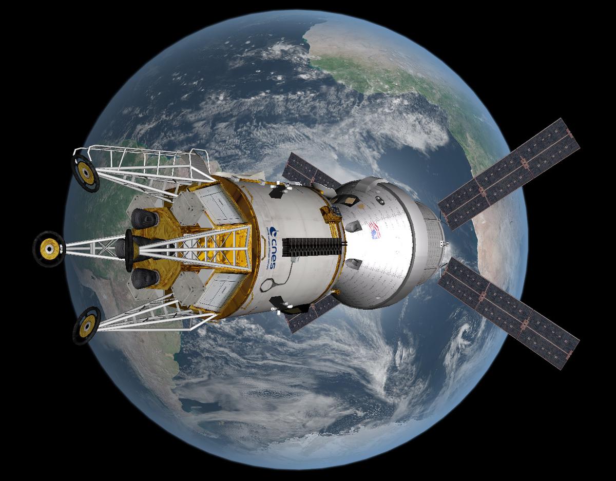 The Orion MPCV and the Mars Transfer Vehicle at High Earth Orbit.