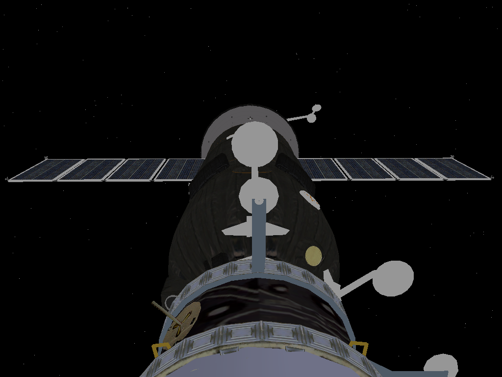 The Progress M1 from the onboard docking camera.