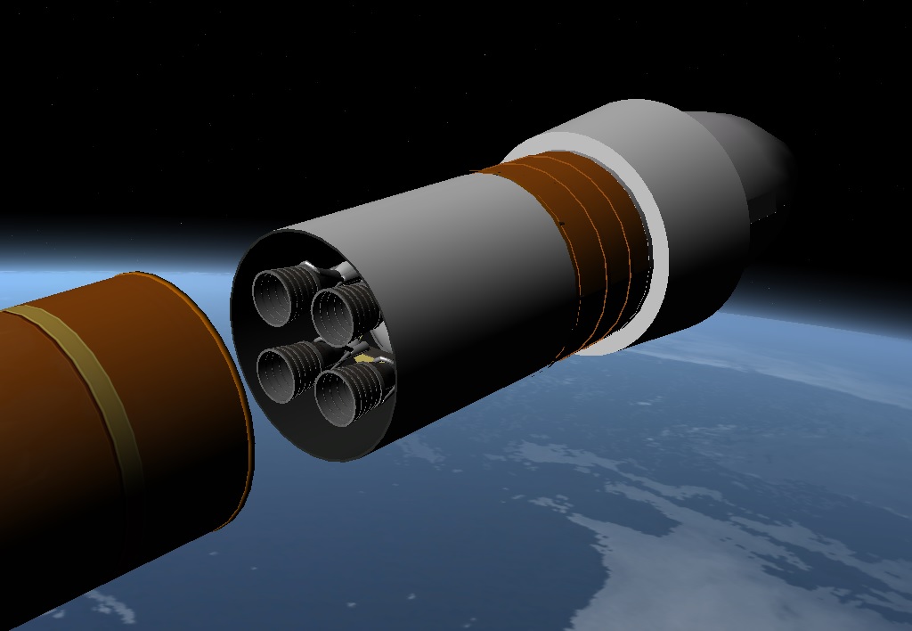 The SLS Block 1B Second Stage detaches from the SLS core with the (oversized) MTV lander in the payload bay.