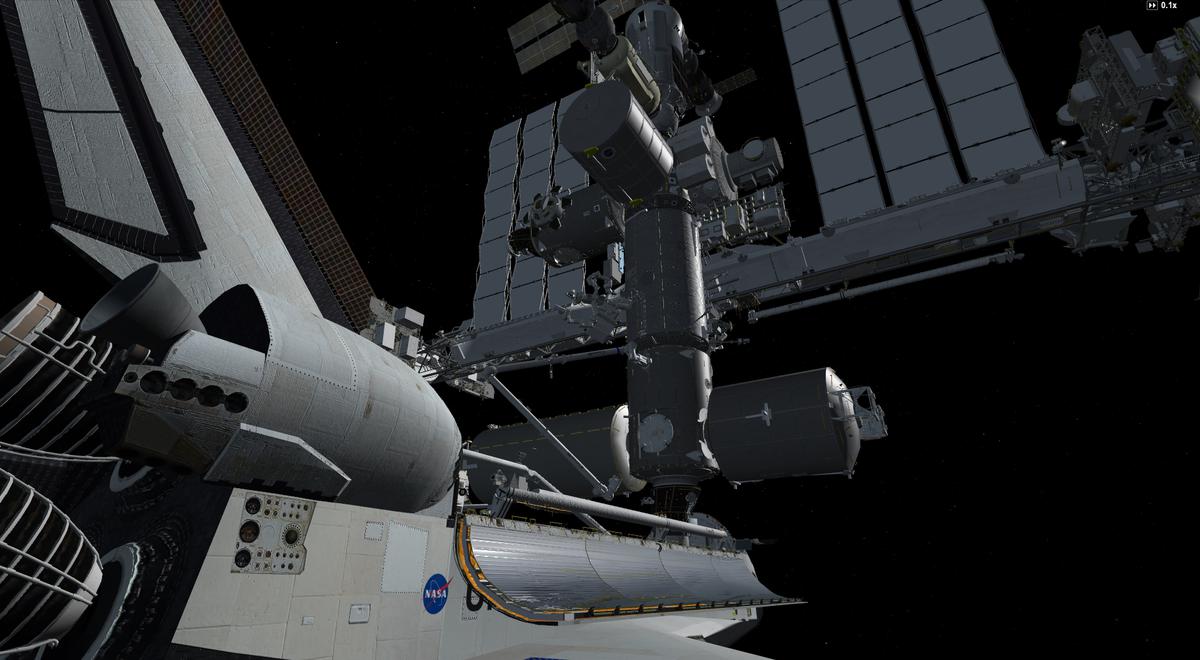 The US modules of the ISS seen from The Shuttle wingtip