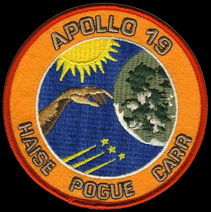This is what the Apollo 19 patch might have looked like. I got the original from Spacefacts.de, but there were only two shooting stars. I added the th
