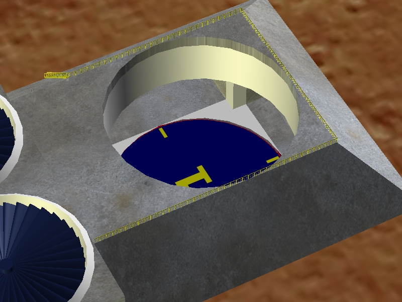 VERY OLD screenshot of a very old project, a small Deltaglider size shipyard on the surface of Mars, with subterranean manufacturing bays.