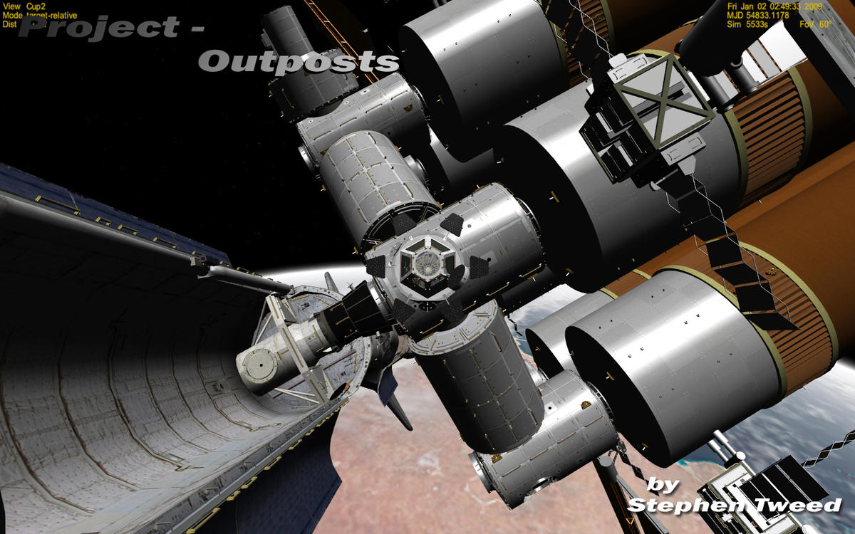 View from a shuttle bay docked to the wet workshop station created from the Project-Outposts space station components pack.