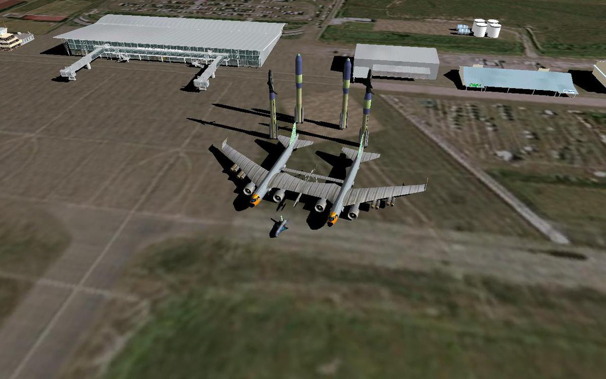 ZTC Fleet at Rochambeau.  The Daedalus B52 Catamaran, the prototype Icarus launch platforms with modified X-37Bs, and the Iktope cargo platforms.  The